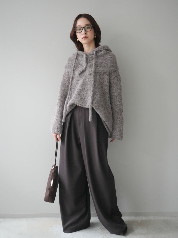 [SET]バラクラバSETニットプルオーバー+ベルトループデザインワイドパンツ(2set)