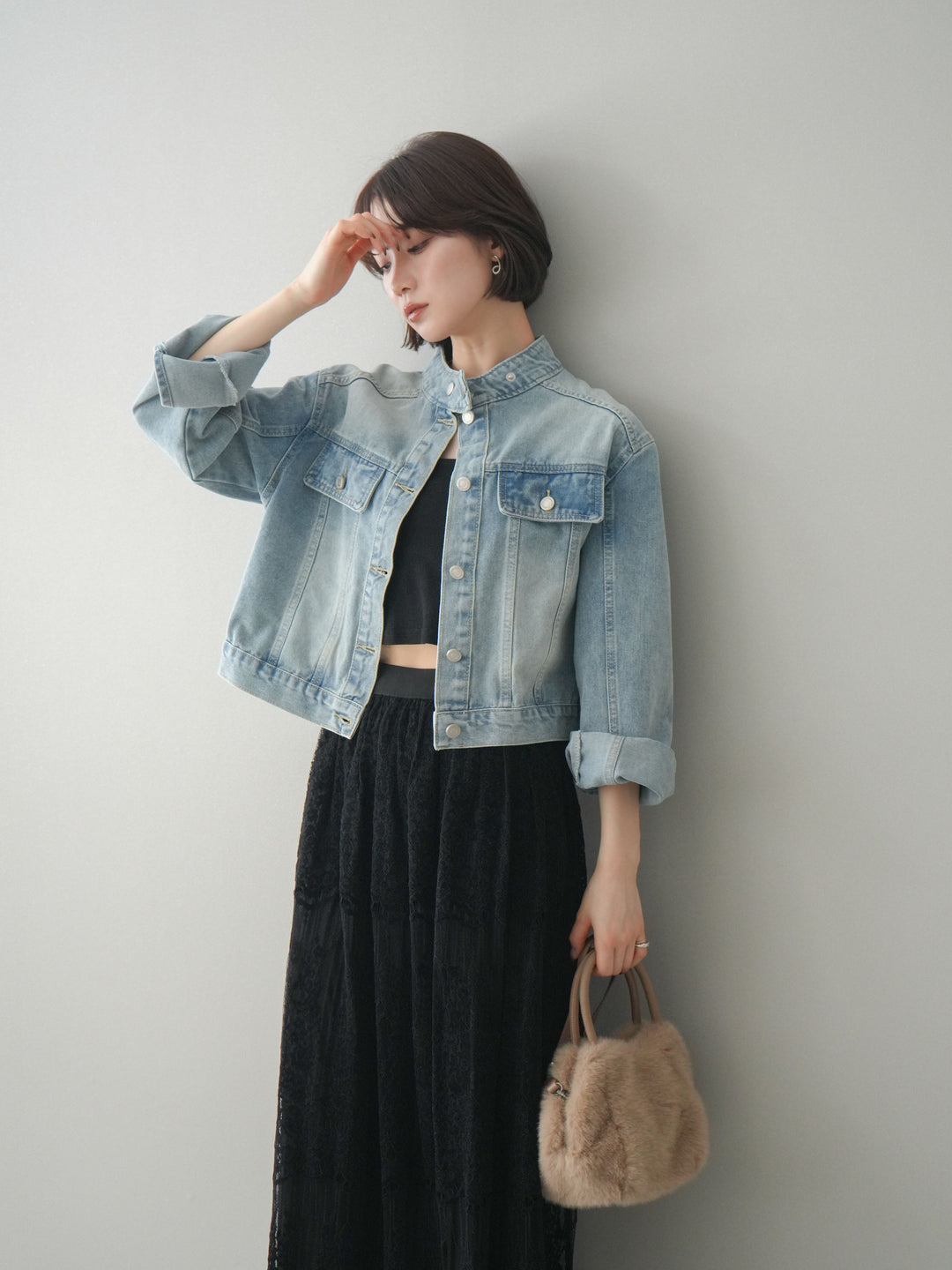 [予約]スタンドカラーコンパクトデニムジャケット/lightblue