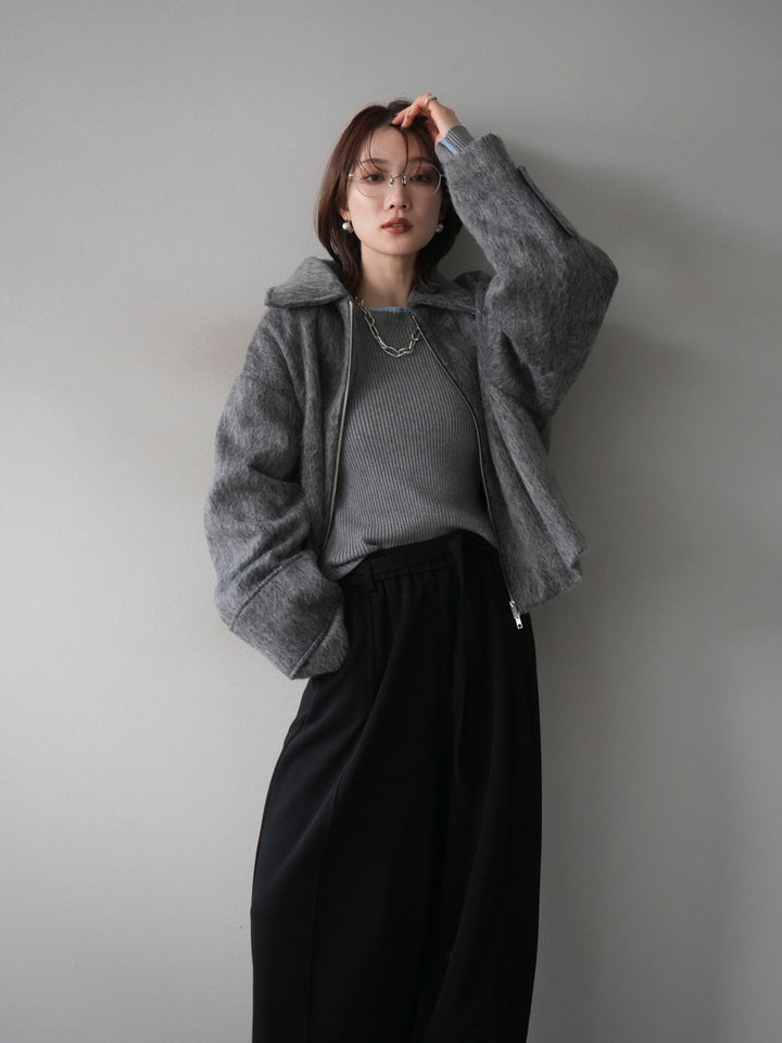 [予約]袖ビックループシャギージップブルゾン/charcoal