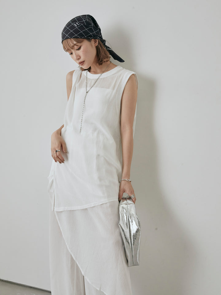 [予約]シアーワッシャーアシンメトリープルオーバー/ホワイト