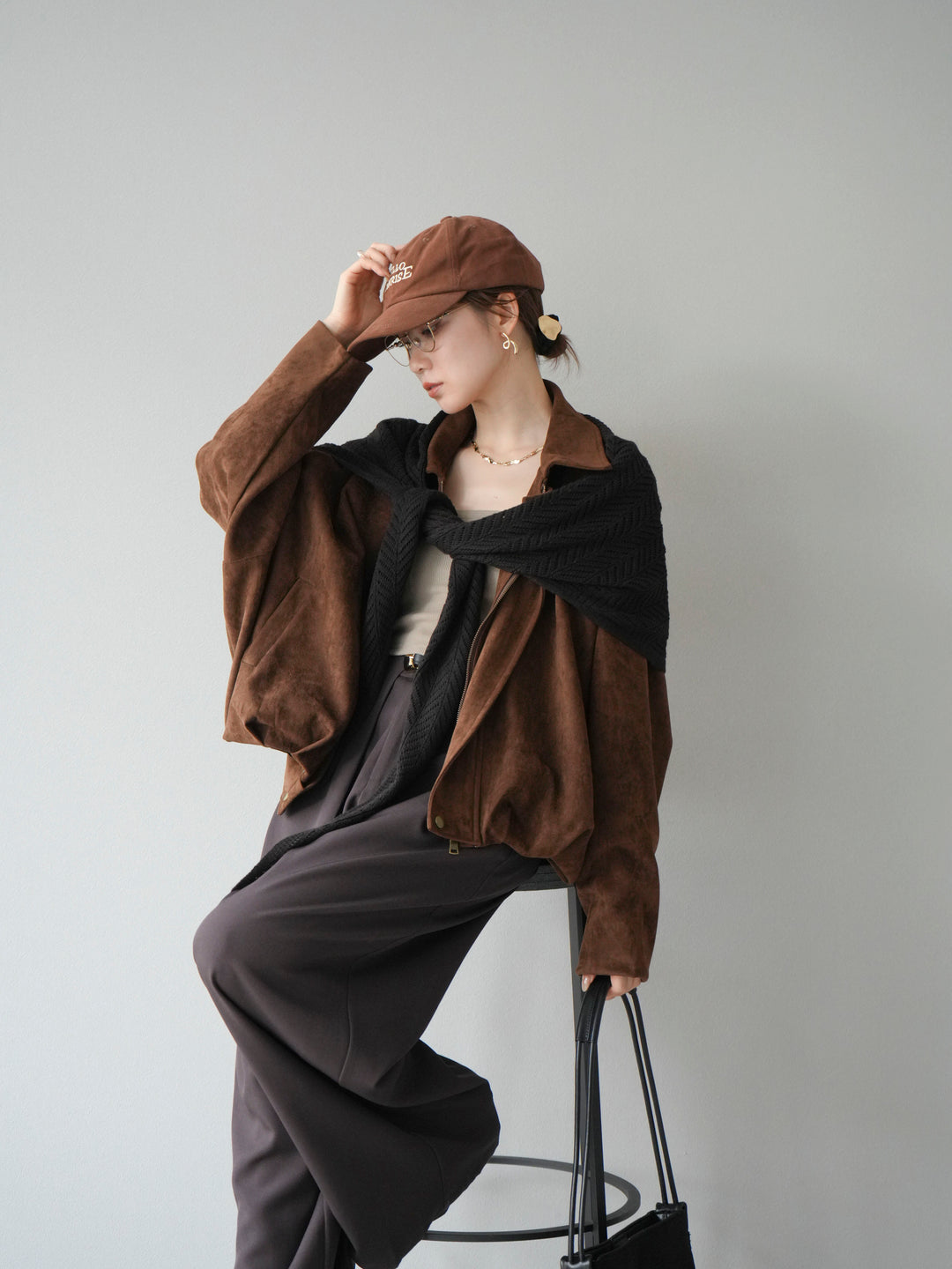 [SET] 麂皮外套+皮帶環設計寬褲（2套）