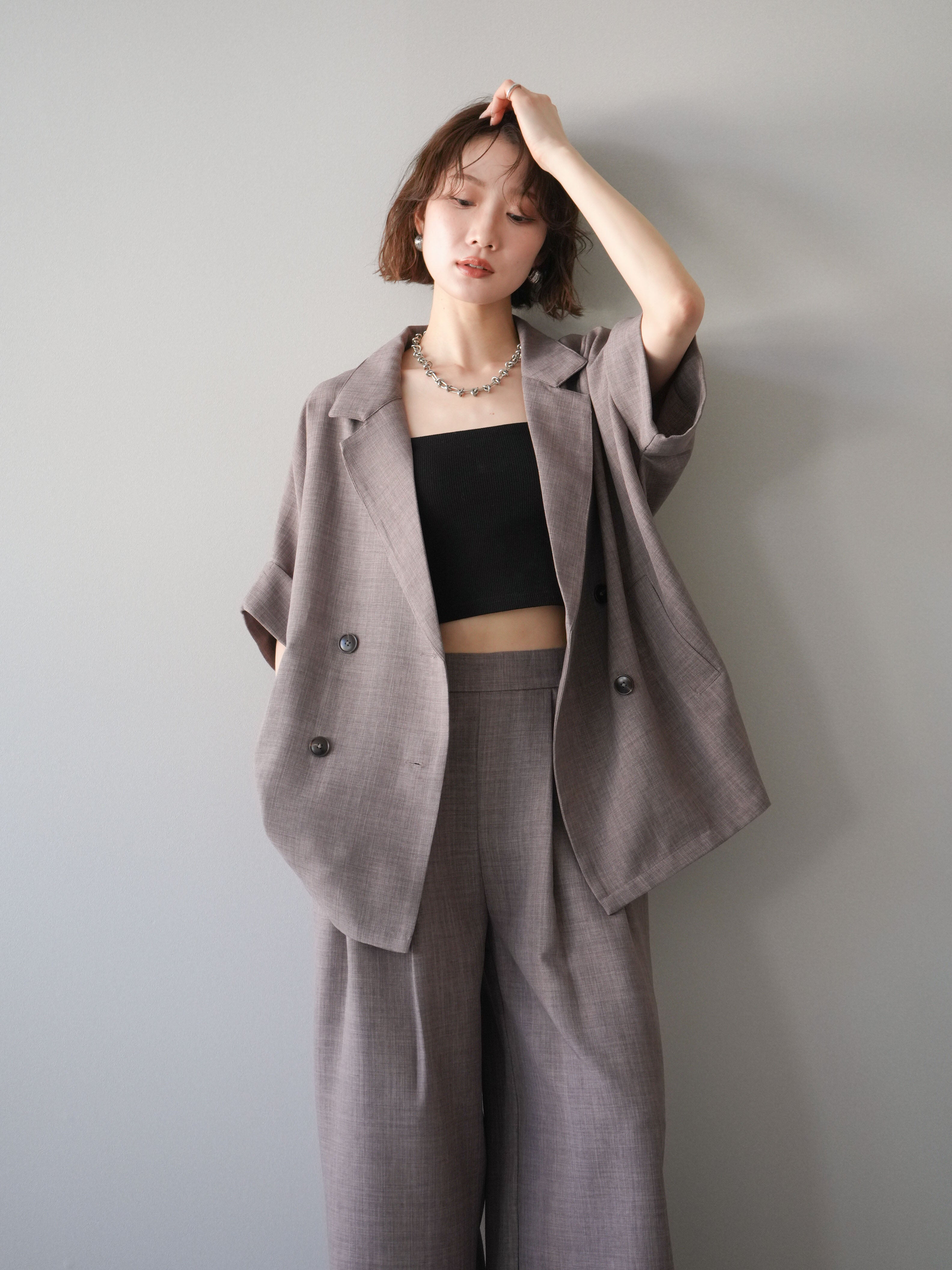 FLAX 100%リネン 杢パープル ジップ　ジャケット M 古着　グレー 予約]リネンライクハーフダブルジャケット/moca – Lumier