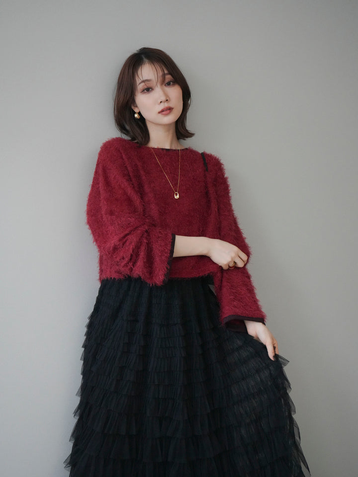 [予約]バイカラー2WAYシャギーニットカーディガン/red