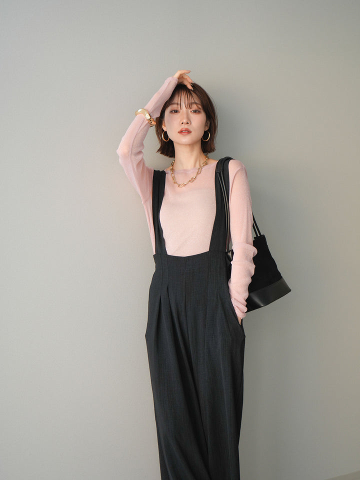 [予約]シボ加工ハイウエストタックサロペット/black