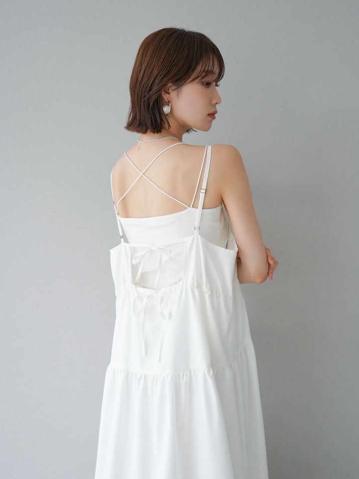 【預訂】闊背開疊洋裝/白色