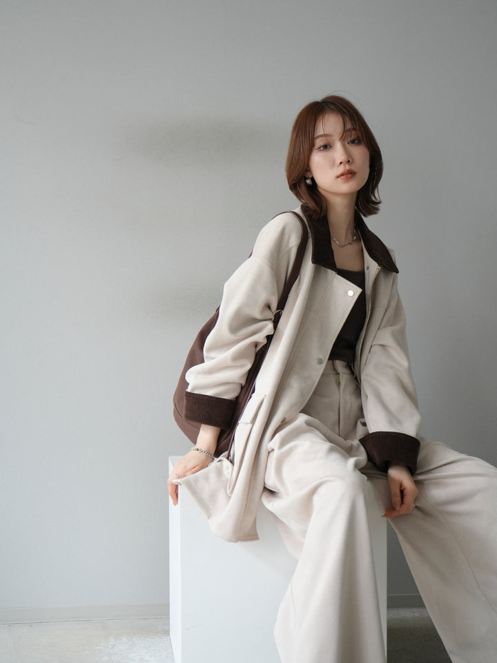 [予約]コーデュロイ襟スウェードミドルジャケット /エクリュ