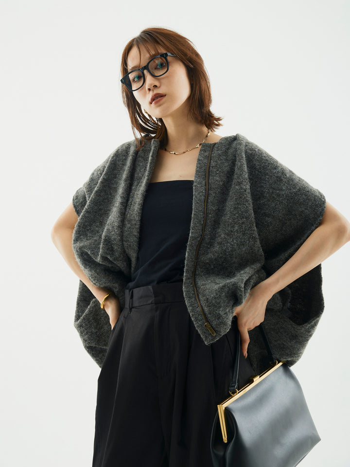 【Allure】[SET]ウール混コクーンブルゾン+タフタワイドカーブパンツ(2set)