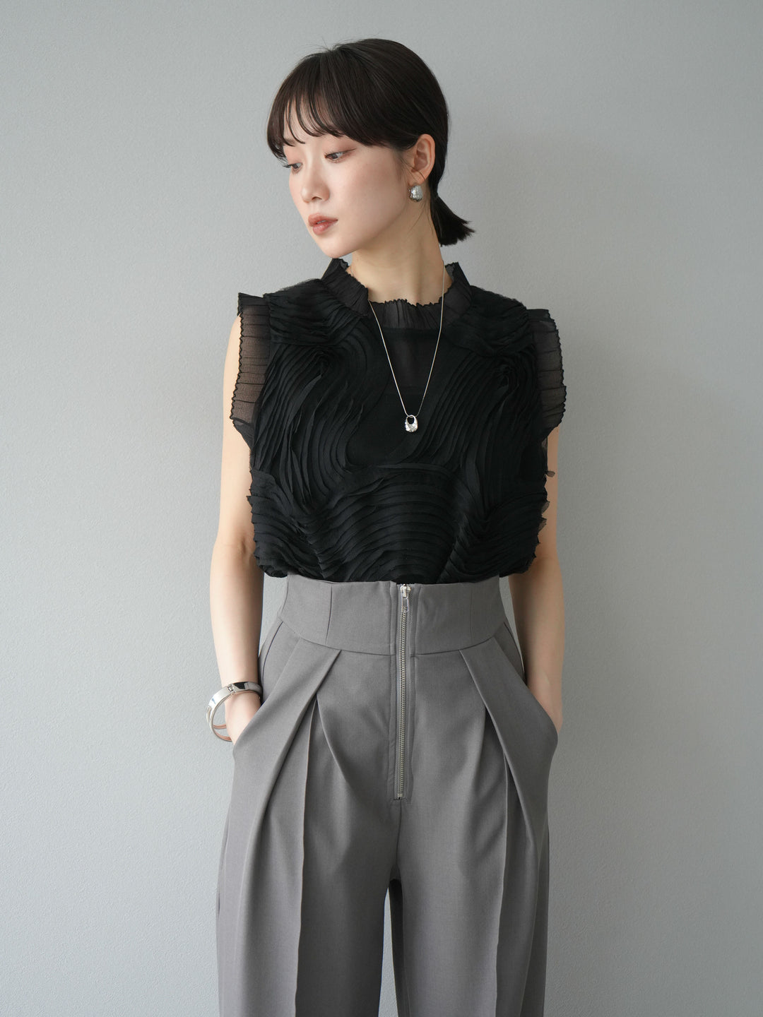 [SET]チュールジャガードノースリブラウス+チュールジャガードノースリブラウス(2set)