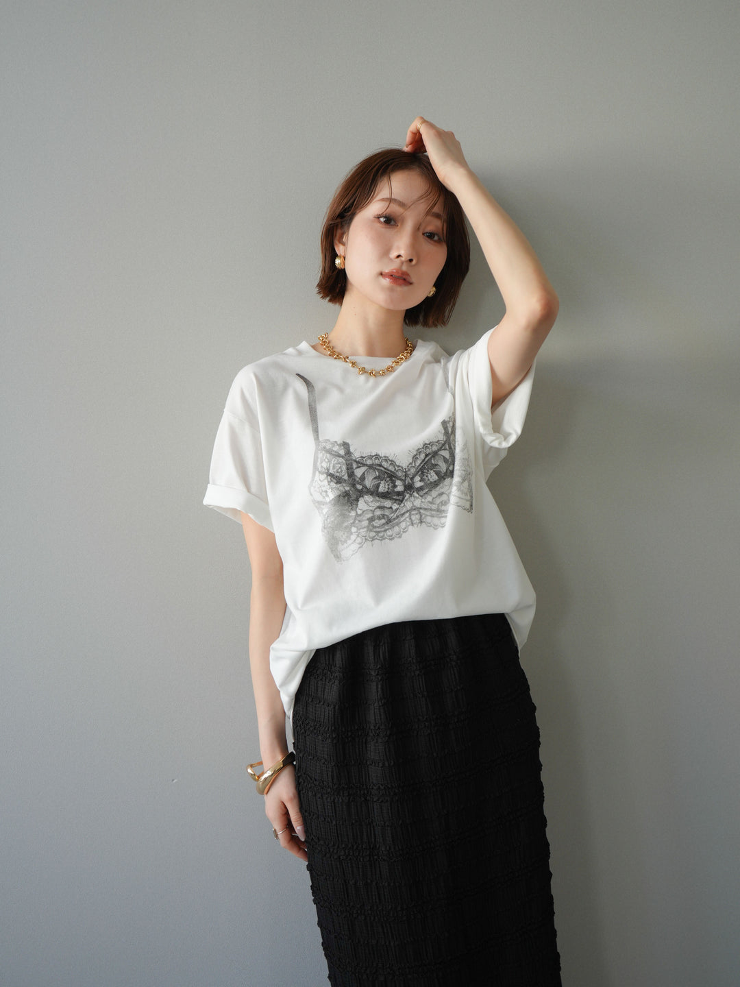 [予約]レースモチーフプリントTEE/off