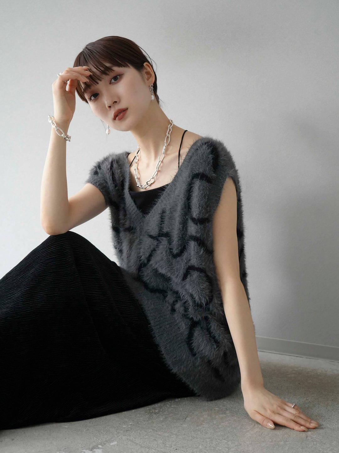 [SET]ラインシャギーニットベスト+選べるアクセセット(2set)