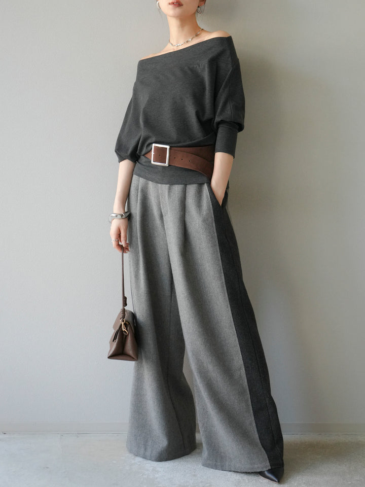 [予約]ベルト付オフショルカットソー/チャコール