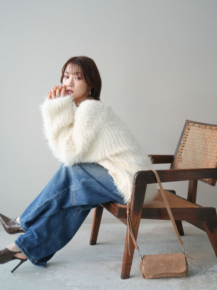 [SET]シャギーオーバーニットカーディガン+選べるアクセセット(2set)