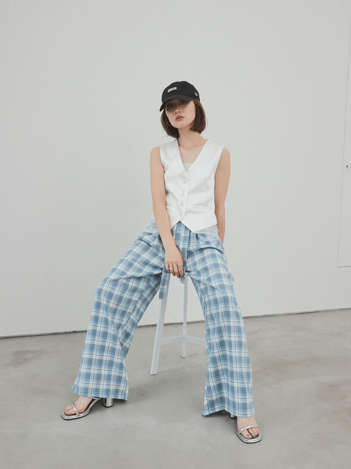 [予約]サテン×レース切替ベスト/ホワイト