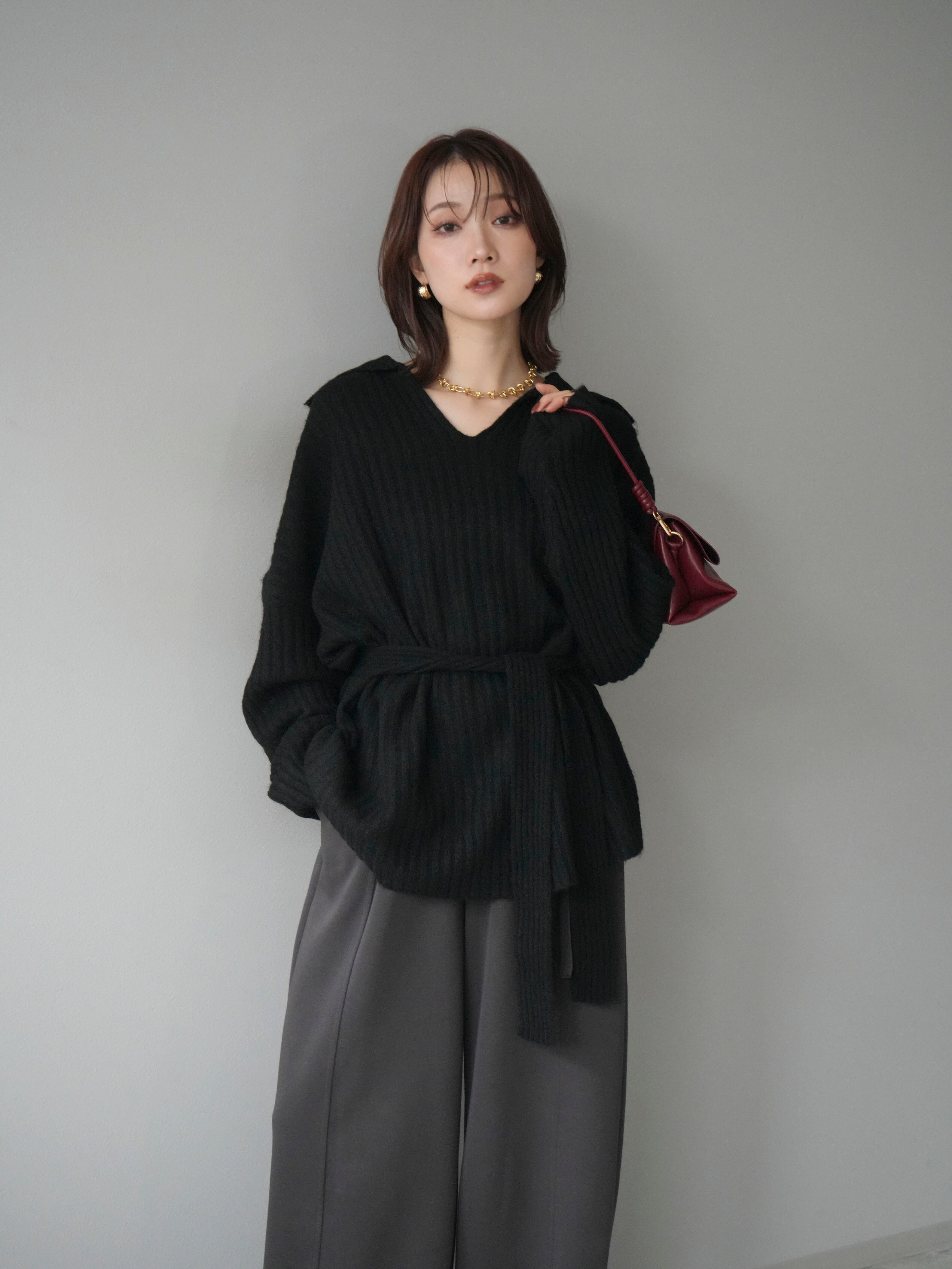 予約]ワイドリブポロニットプルオーバー/black – Lumier