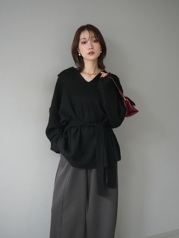 [予約]ワイドリブポロニットプルオーバー/black