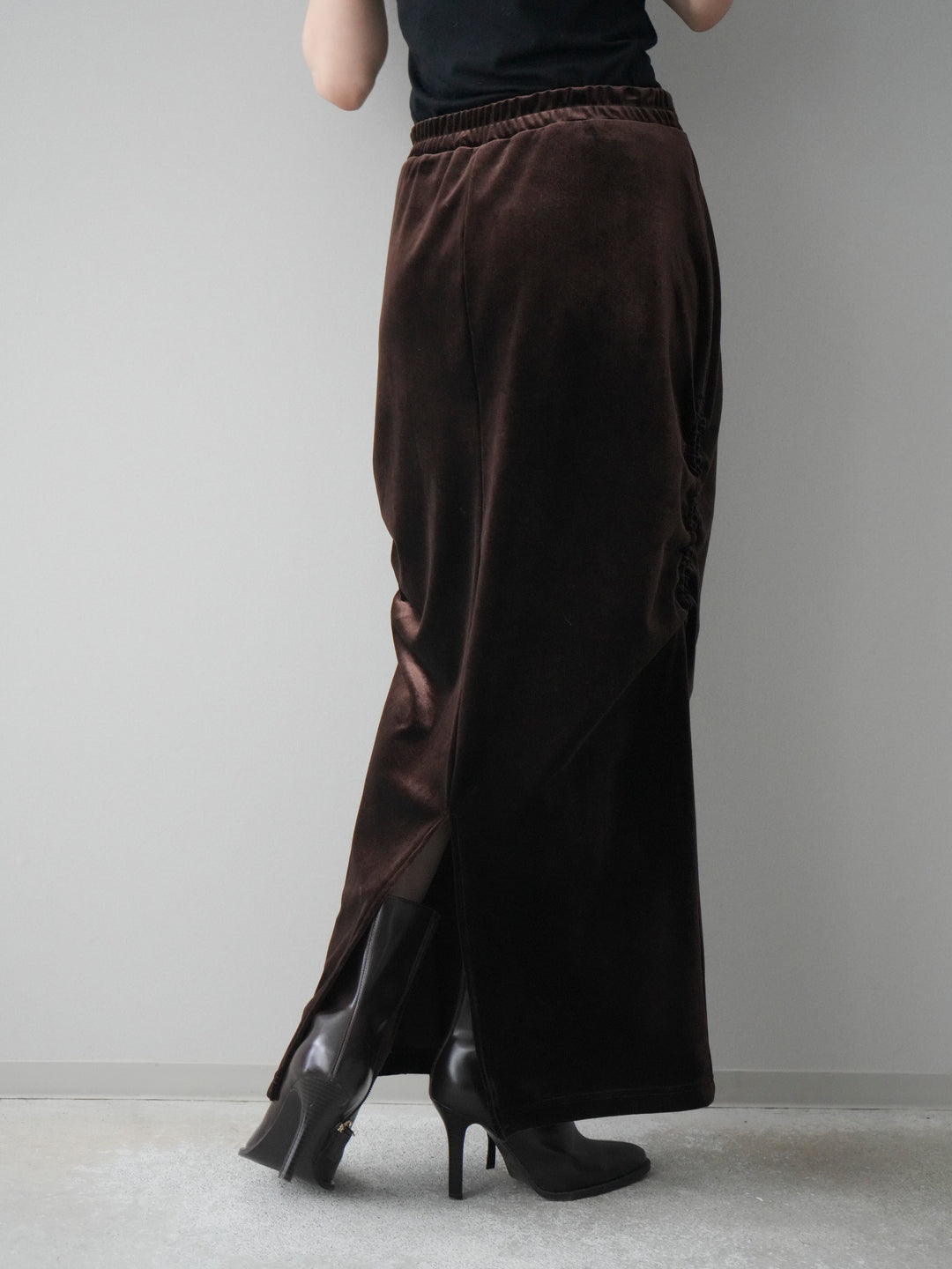[予約]ギャザーベロアスカート/brown