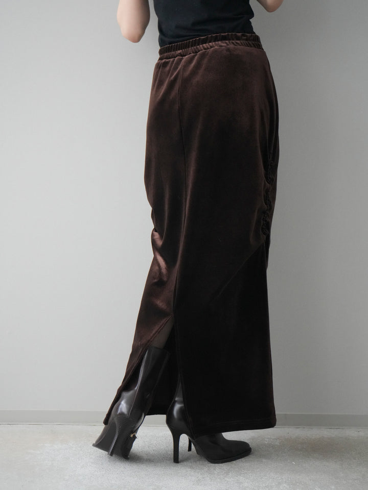 [予約]ギャザーベロアスカート/brown