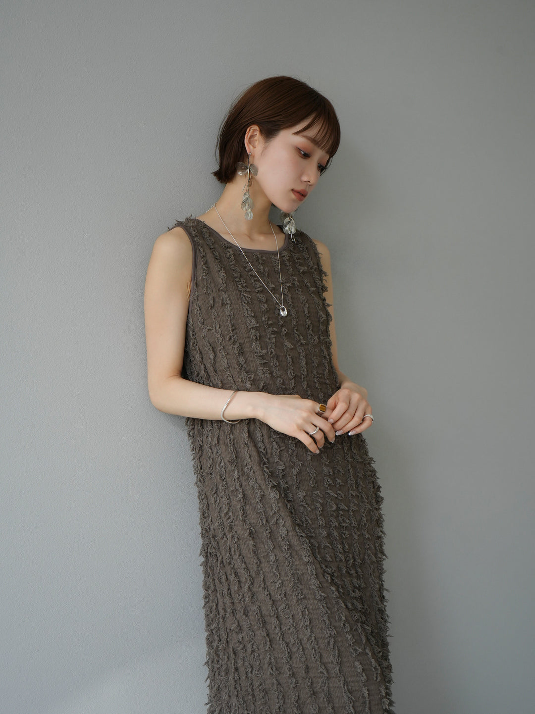 [SET] Fringe jacquard stretch sleeveless dress + selectable accessory set (2 sets)