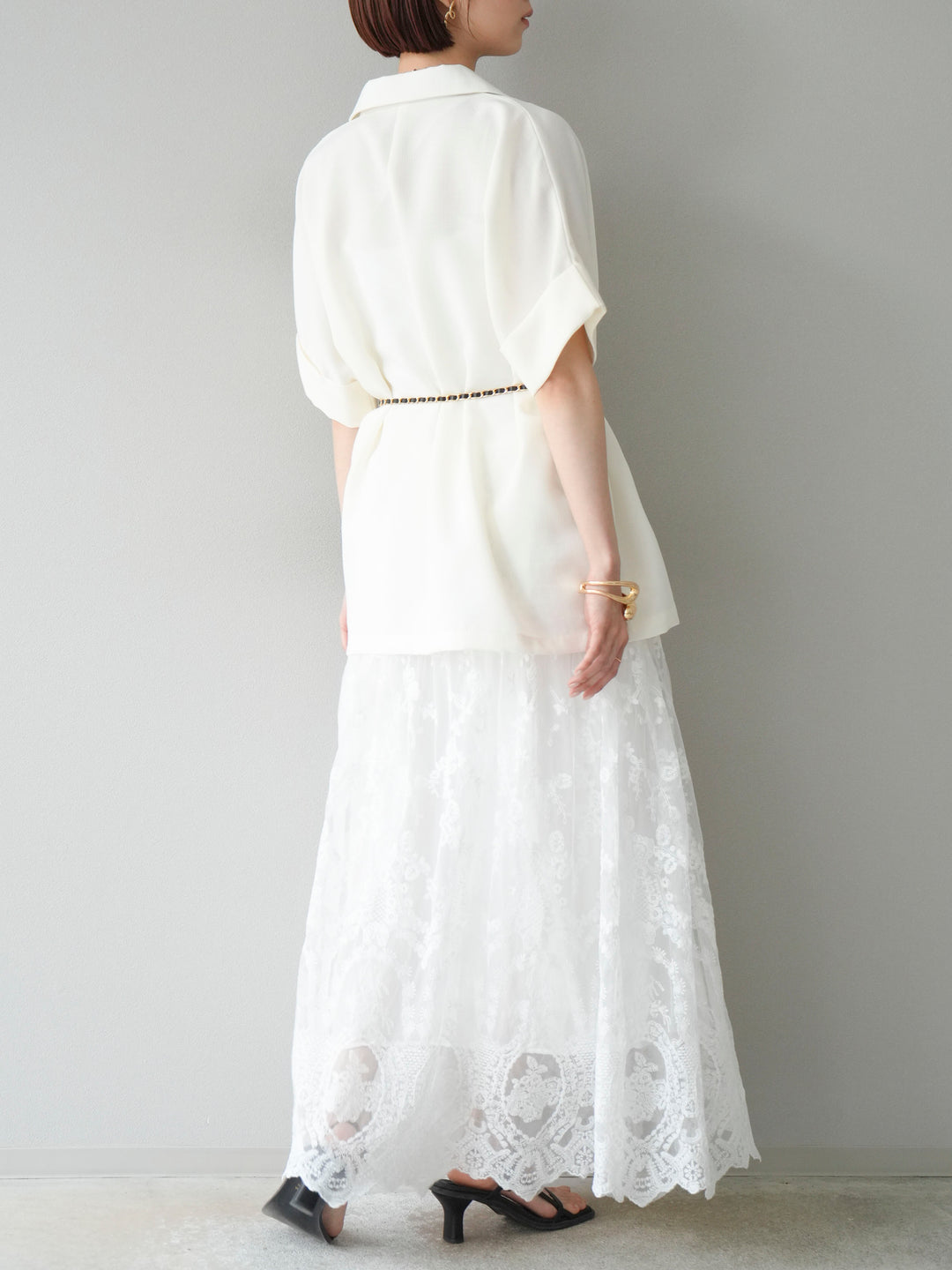 [予約]レースフレアスカート/ホワイト