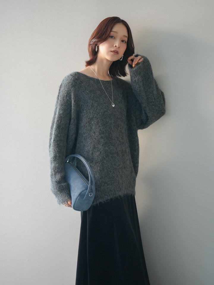 [SET]透かしデザインニットプルオーバー+ベルベットナロースカート(2set)