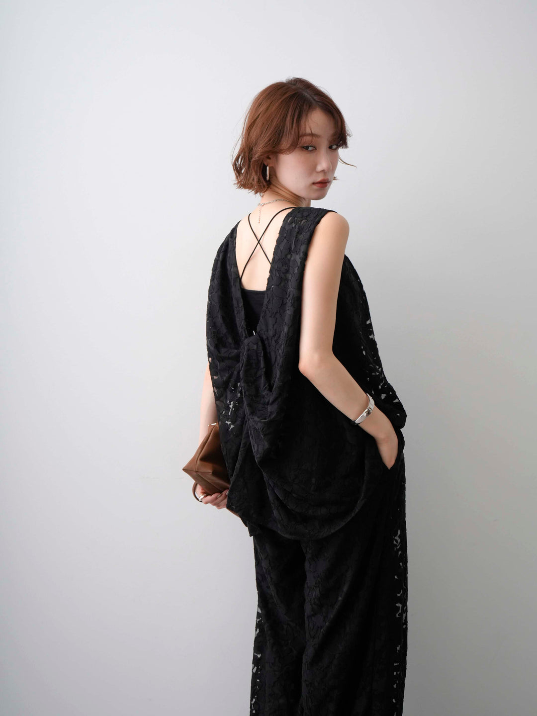 [予約]シアージャガードバックツイストノースリブラウス/black