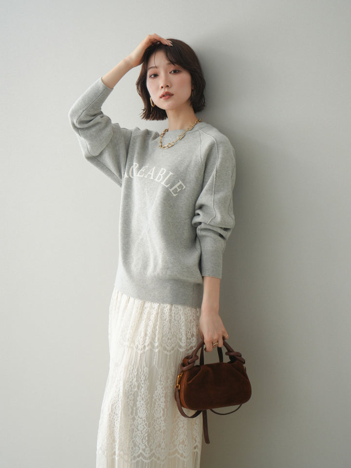 [予約]半ラバープリントロゴスウェットライクニットプルオーバー/mokugray