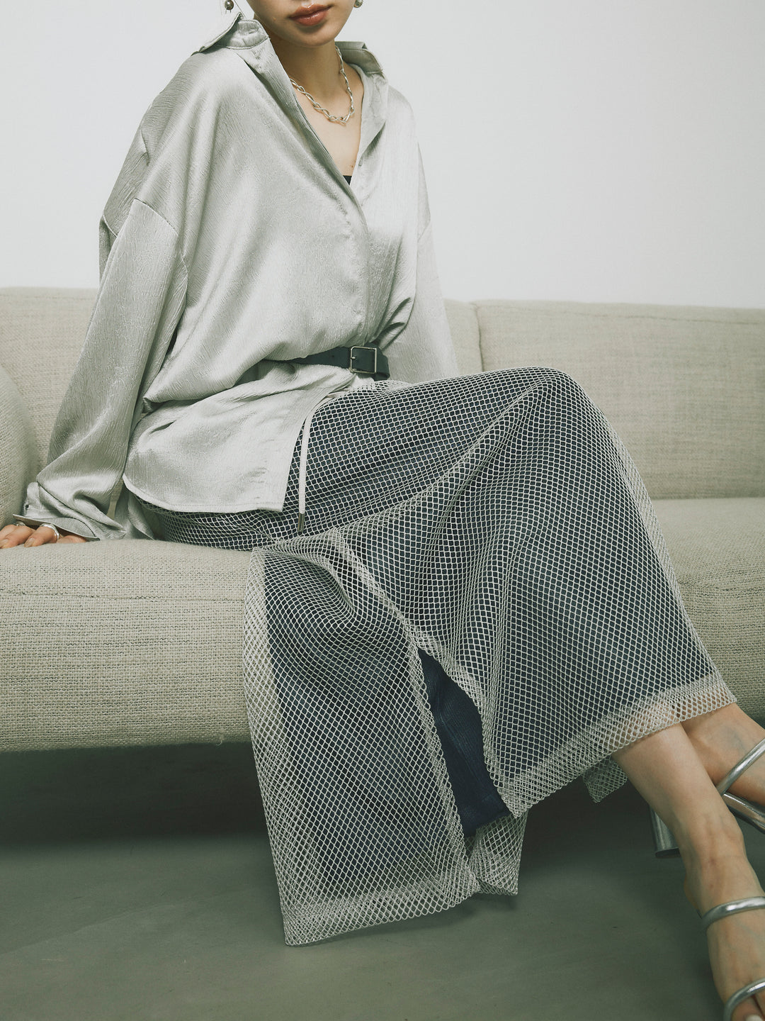 [予約]メッシュレイヤードスカート/ライトグレー