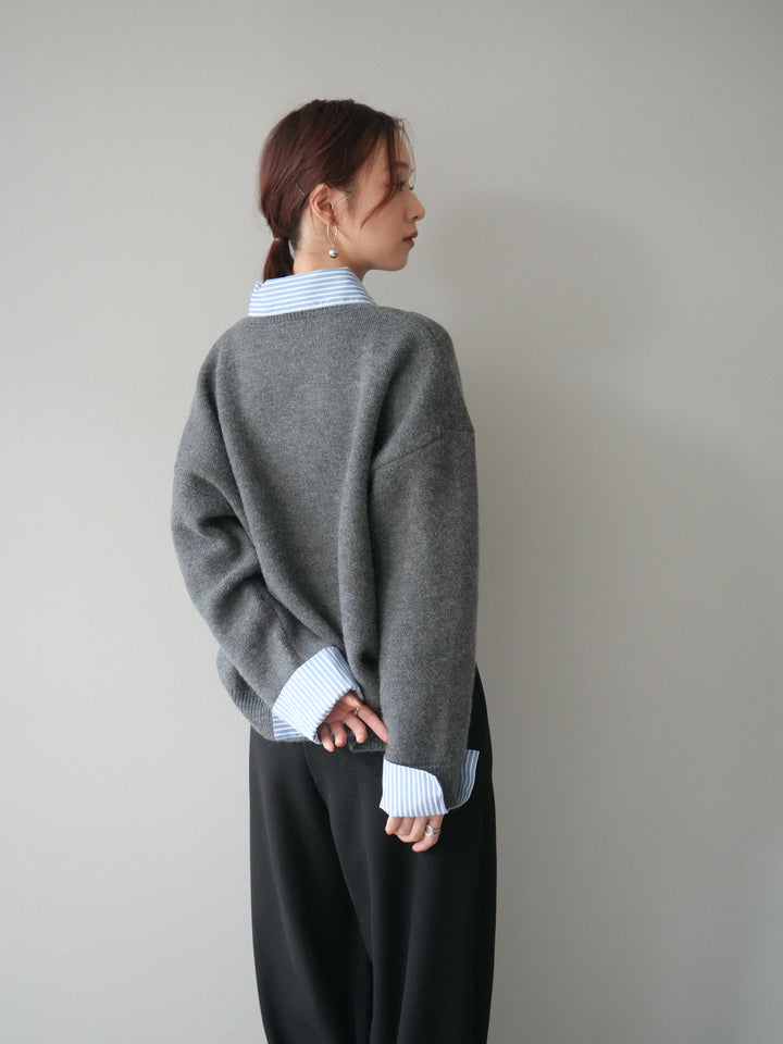 [SET]2WAYストライプ襟ニットプルオーバー+編み込みベルト付きウエスト配色スエットパンツ(2set)