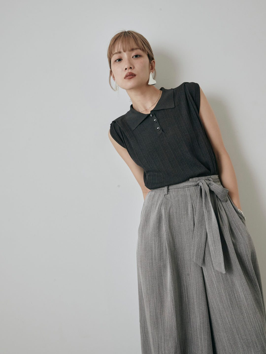 [予約]ランダムリブポロニットベスト/チャコール