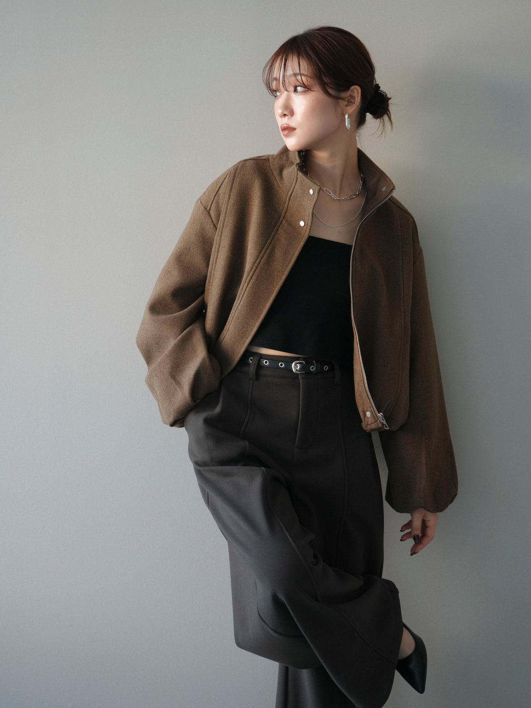 [予約]タックデザインジップブルゾン/brown