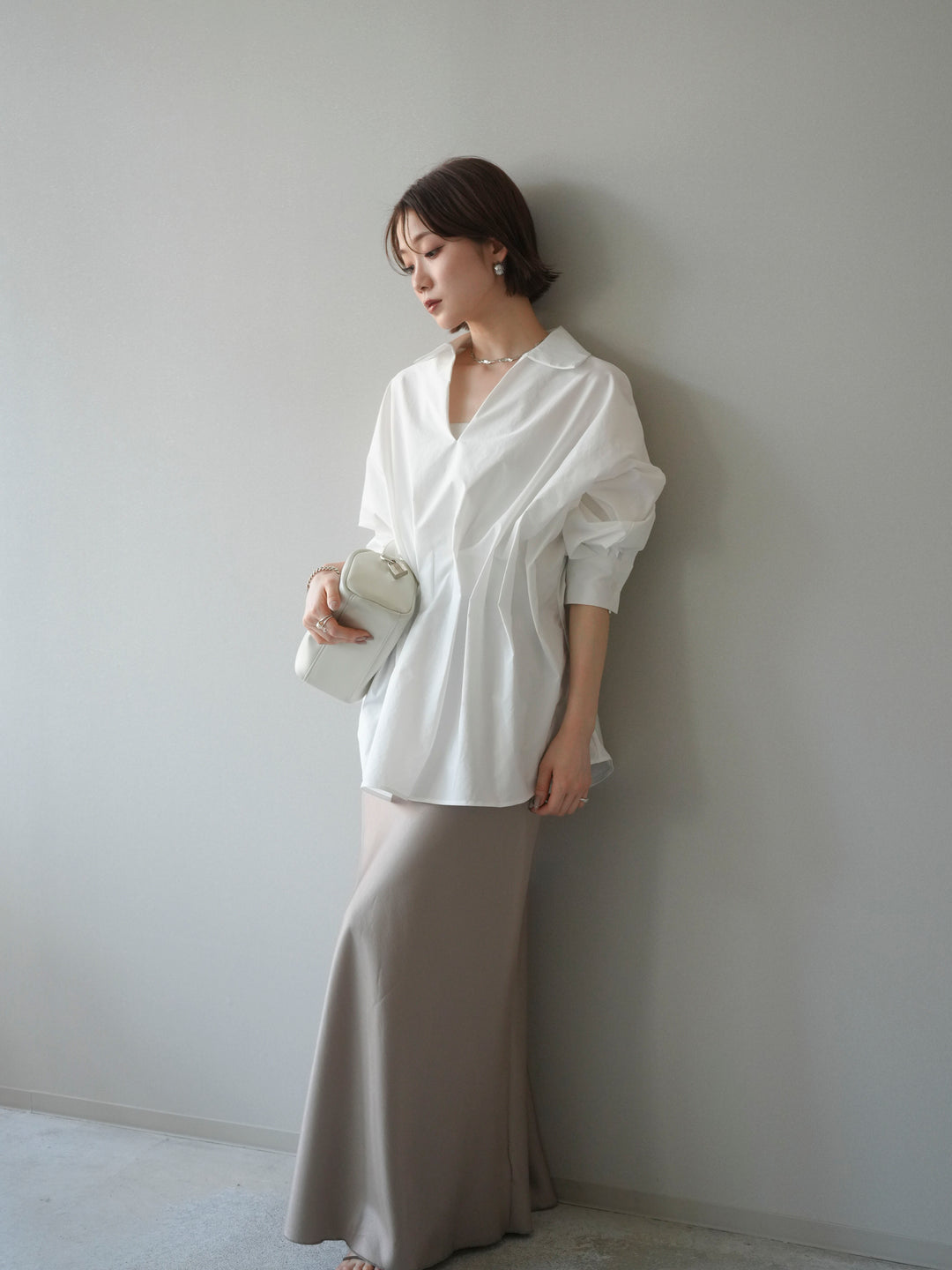 [予約]ウエストギャザースキッパーシャツ/white
