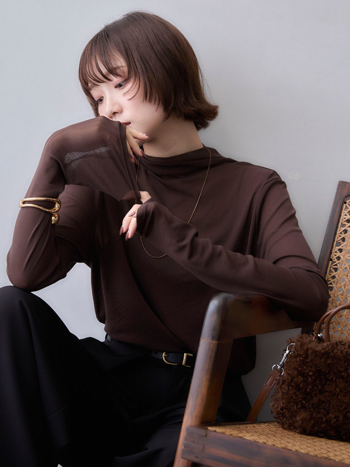[SET]メッシュボトルネックトップス+ベルトループデザインワイドパンツ(2set)