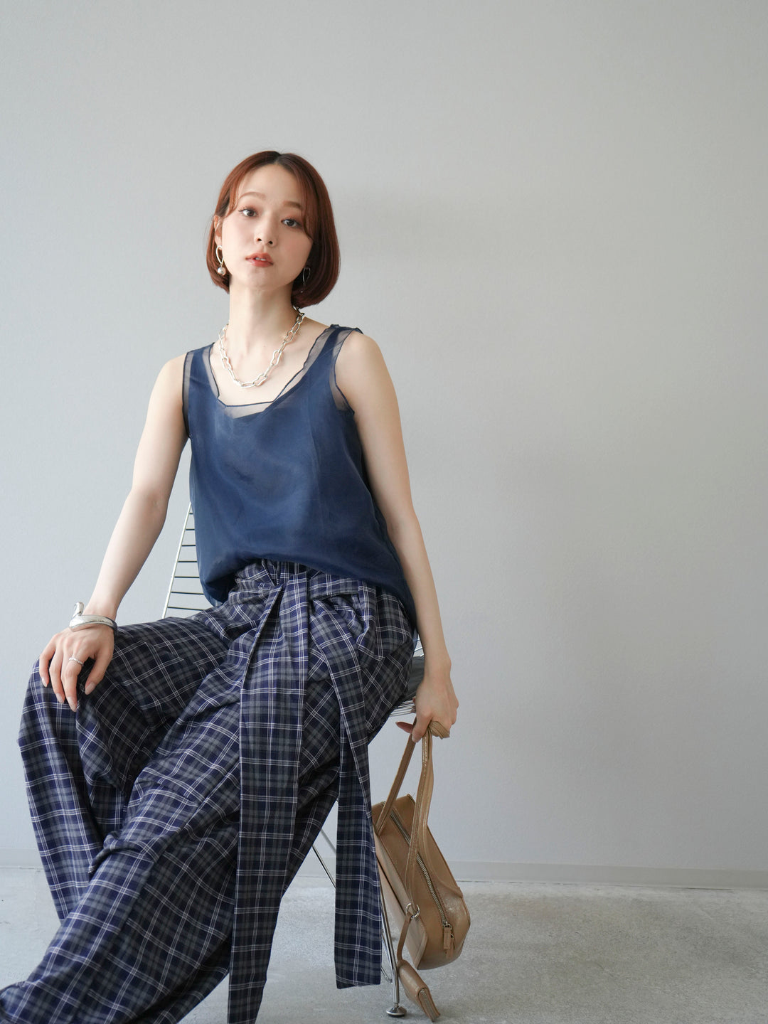 [予約]オーガンジーレイヤードタンクトップ/ネイビー