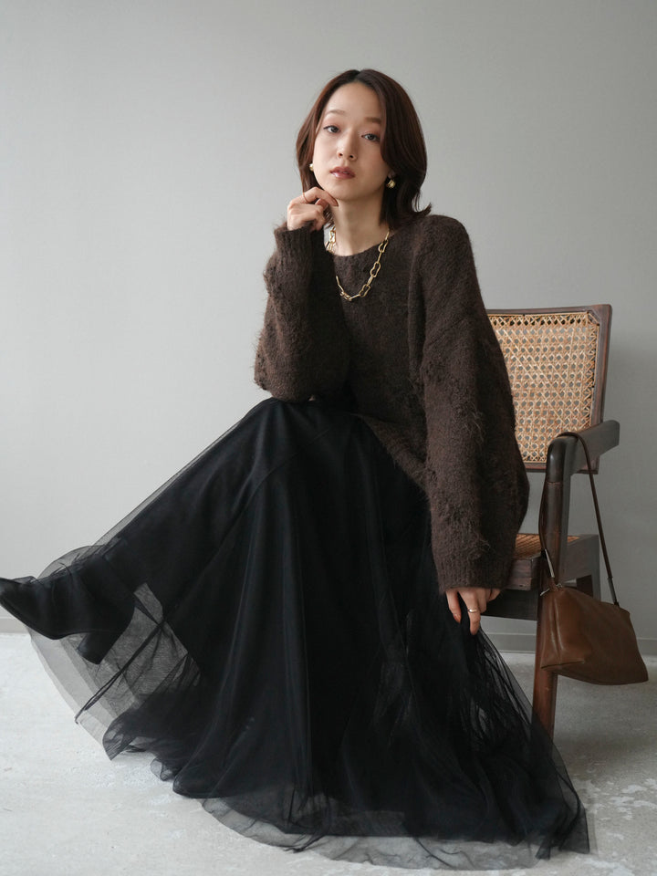 [予約]ブークレラインデザインニットプルオーバー/brown