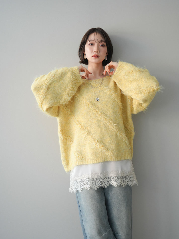 [予約]シャギーデザインニットプルオーバー/yellow