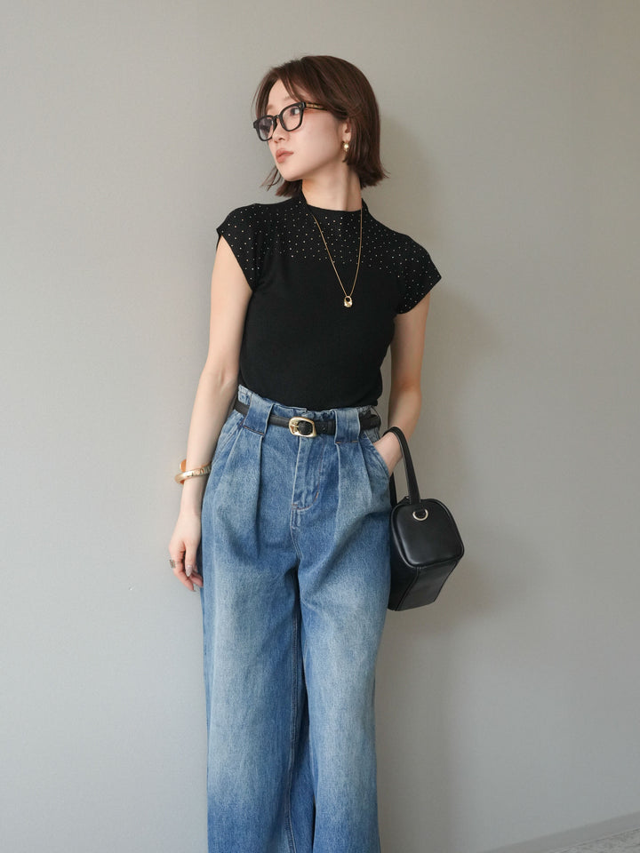 [SET]ビジューシアーフレンチニット+選べるアクセセット(2set)