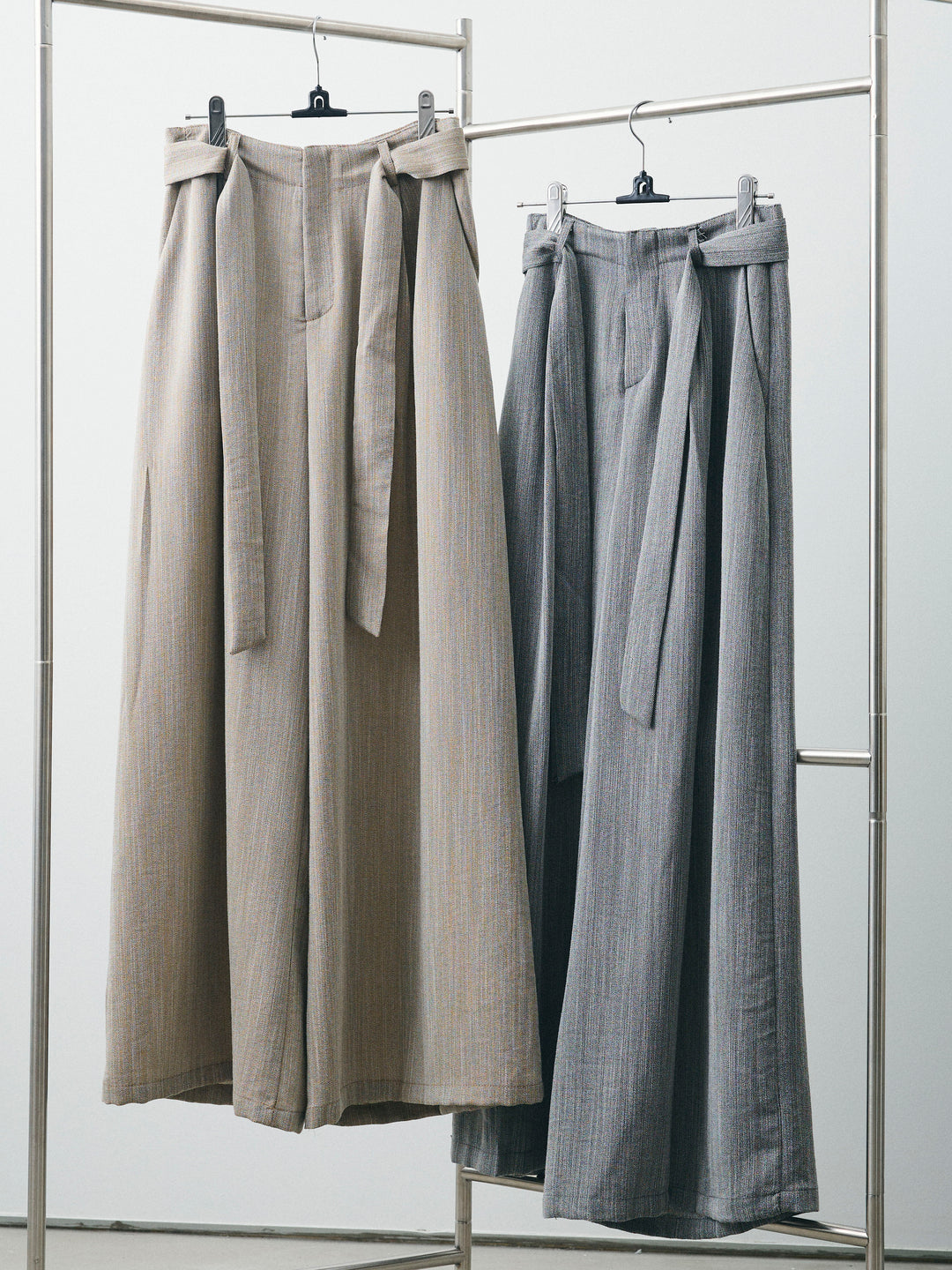 [SET]リネンライクカシュクールデザインビスチェ+リネンライクウエストリボンワイドパンツ(2set)