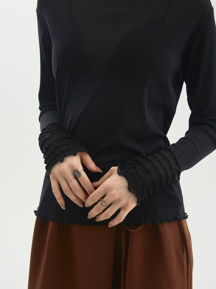 [予約]シアーフリルメロートップス/ブラック