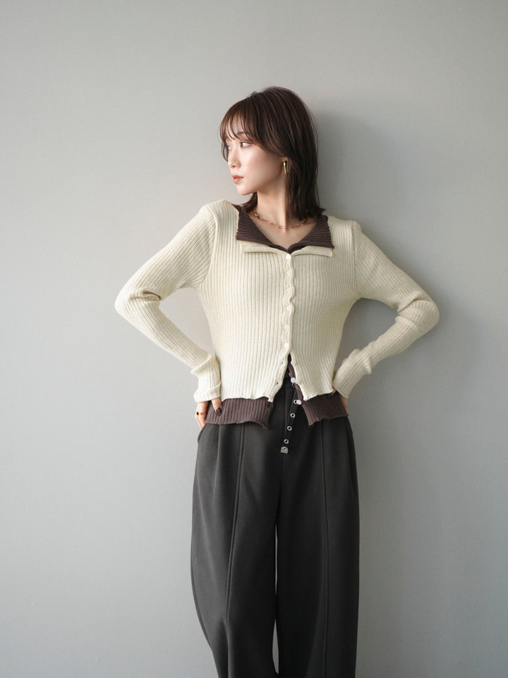 [予約]配色レイヤードリブニットカーディガン/ivory