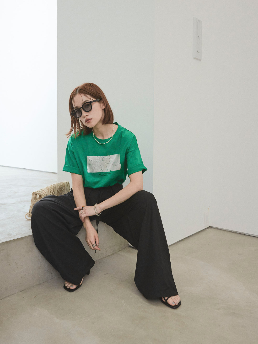 [予約]箔プリントドライタッチコットンTEE /グリーン