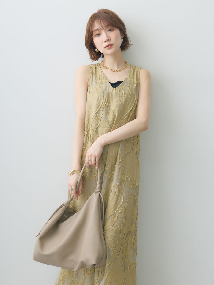 [予約]Vネックシアージャガードノースリワンピース/green