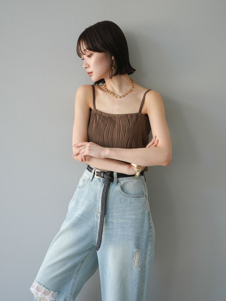 [SET]ウェーブパイピングカップ付ベアキャミソール+ウェーブパイピングカップ付ベアキャミソール(2set)