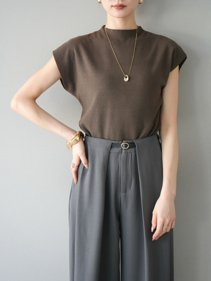 [予約]プチネックフレンチニットトップス/ブラウン