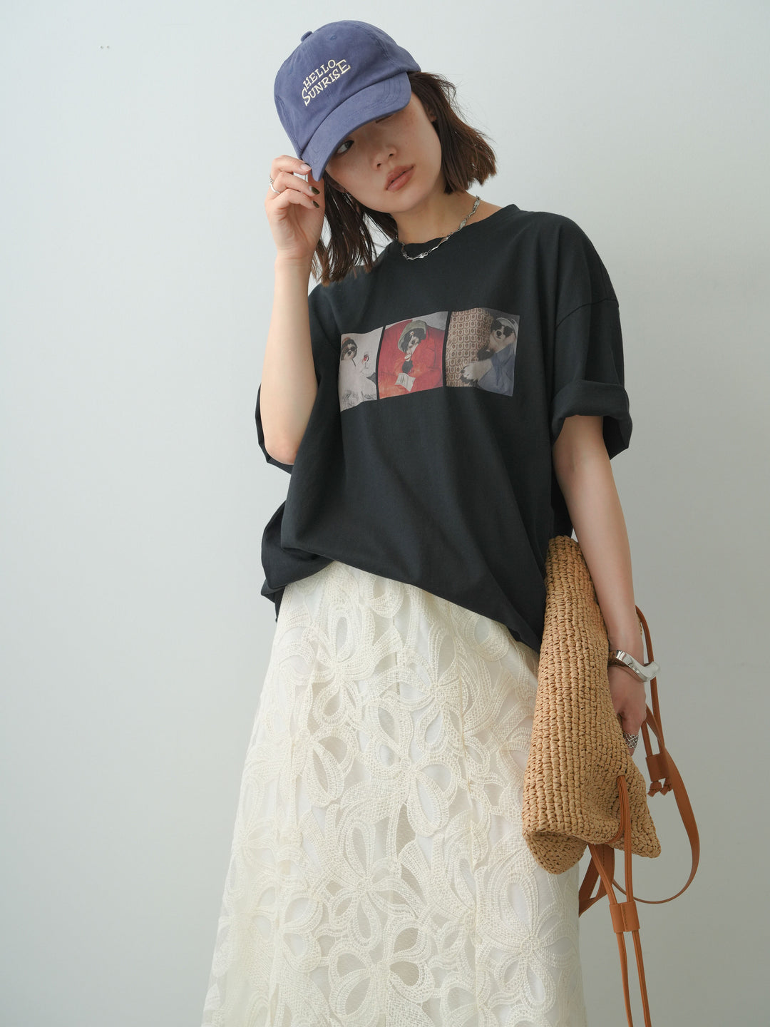 [SET]スリードッグフォトボックスTEE+フラワーレースレイヤードスカート(2set)