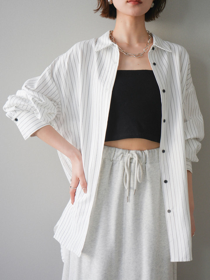 [SET]2WAYカシュクールストライプブラウス+スウェットフレアロングスカート(2set)