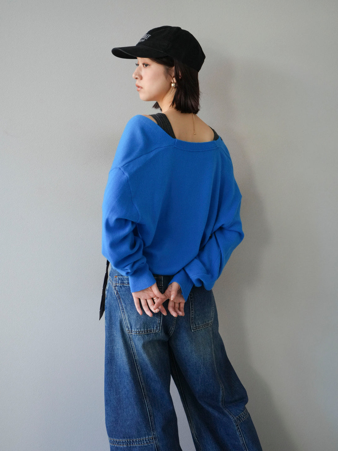 [予約]デザインボタンニットカーディガン＆タンクトップSET/ブルー