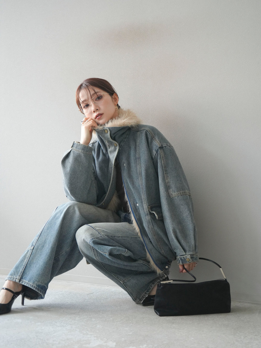 [SET]デニムxファーブルゾン+選べるアクセセット(2set)