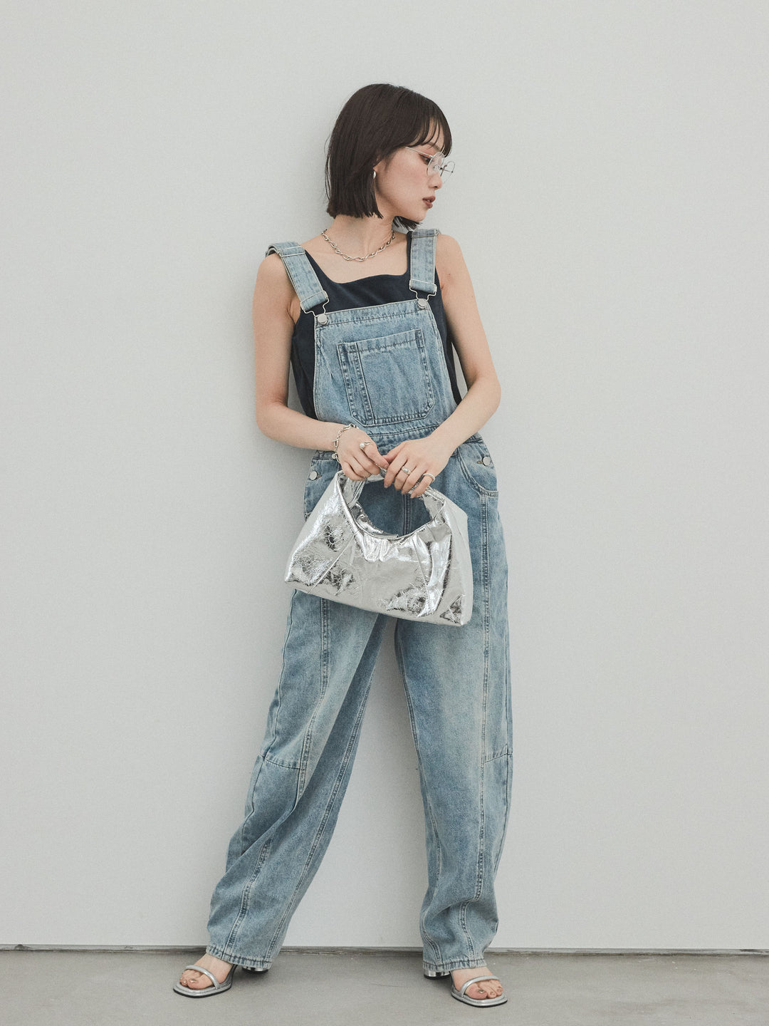 [SET]センターシームデニムサロペット +スクエアベロアタンクトップ(2set)