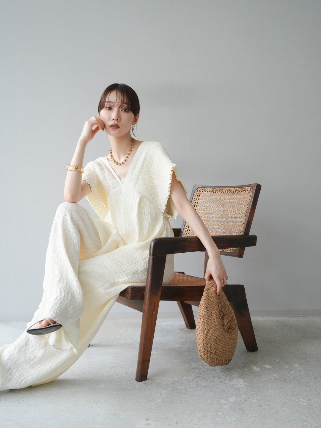 [SET]楊柳シャーリングサロペット+楊柳シャーリングサロペット(2set)