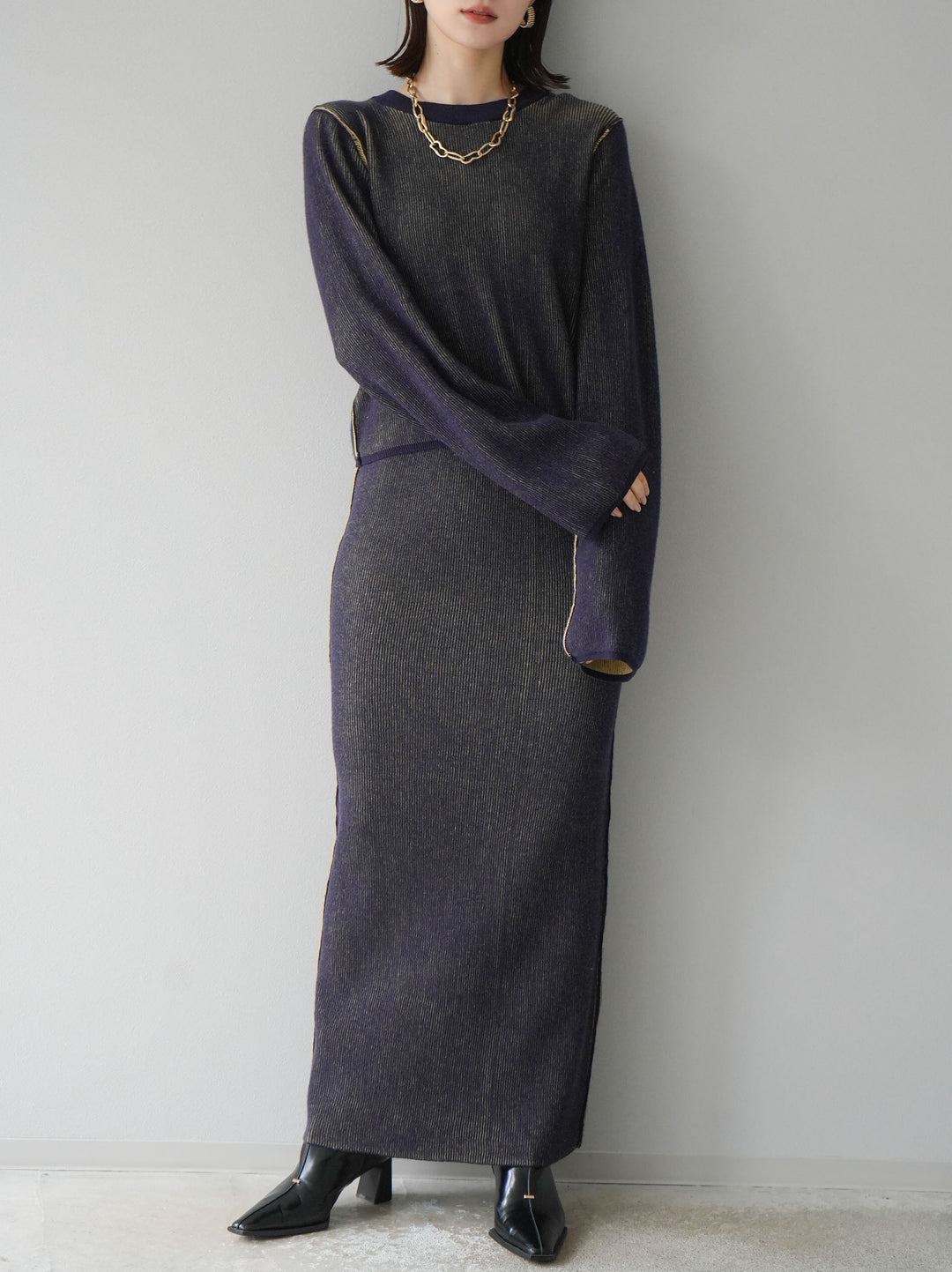 [套裝] 雙面配色羅紋針織套頭衫 + 可選飾品套裝（2 套）